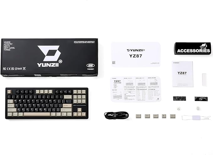 YUNZII YZ87 Gasket Mechanical Keyboard,TKL Wireless Hot Swappable with 5-Layer Padding, BT5.0/2.4G/USB-C NKRO RGB Backlit for Win/Mac (Black, Milk Switch)