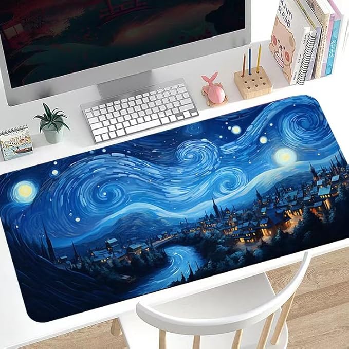 Gaming Mouse Pad XL XXL with World Map(31.5 x 11.8in), Desk Mat&Large Mouse Pad Keyboard Mat 2MM Anti Slip and Waterproof Rubber Mouse Pad (Abstract Starry Sky)…