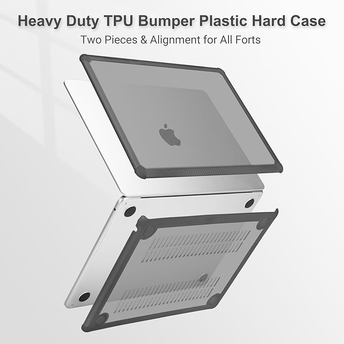 MOSISO Shock-Absorbing Hard Case Compatible with MacBook Air 15 inch M5 2026 M4 M3 M2 2025-2023 A3448 A3241 A3114 A2941,Anti-Cracking Heavy Duty Hard Shell with TPU Bumper&Keyboard Cover, Smoke Gray
