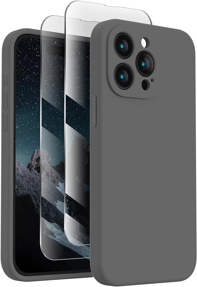 FireNova Designed for iPhone 15 Pro Case, Silicone Upgraded [Camera Protection] Phone Case, Soft Anti-Scratch Microfiber Lining Inside, 6.1 inch, Space Gray