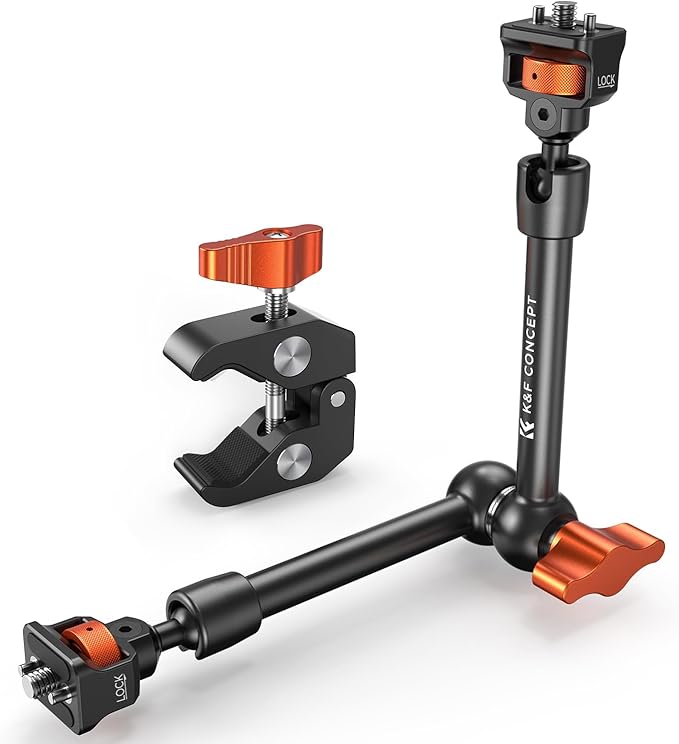 K&F CONCEPT 11" Magic Arm Clamp with Super Clamp ARRI 1/4" & 3/8" Thread Screw, 360° Ball Heads Arm with Clamp Mount for Monitor, LED Light, Webcam, Action Camera