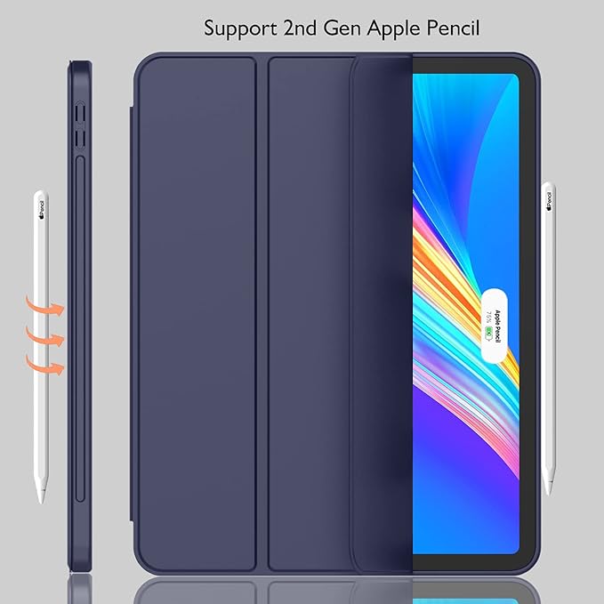 iMieet New iPad Pro 12.9 Case 2022(6th Gen)/2021(5th Gen) with Pencil Holder [Support iPad 2nd Pencil Charging/Pair],Trifold Stand Smart Case with Soft TPU Back,Auto Wake/Sleep(Dark Blue)