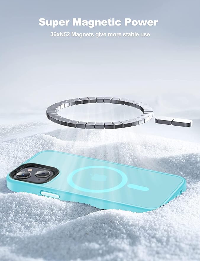 Tigowos for iPhone 15 case Compatible with MagSafe, Matte Skin-Feeling Shockproof case for iPhone 15 Cases 6.1", Light Blue