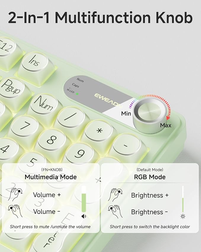 EWEADN V102 Wireless Keyboards, 98 Key Gaming Keyboard with Screen & Media Knob, Custom RGB Backlit, Tri-Mode BT5.0/2.4GHz/Wired Membrane Bluetooth Keyboard, Quiet Typing for Windows/MAC-Green
