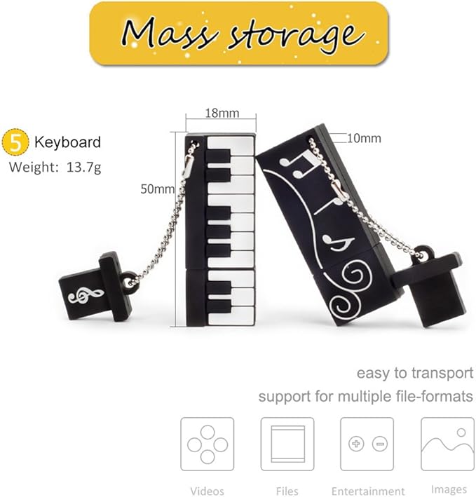 5x8GB USB Flash Drive Musical Instruments USB 2.0 Memory Stick Pendrive(Yellow Guitar,Red Guitar,Cello,Violin,Piano)
