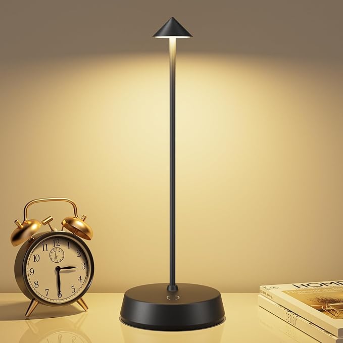 Rechargeable Cordless Small Table Lamp,6000mAh Battery Operated,LED Touch Dimmable Modern TableTop,Portable Outdoor Wireless Bedside Night Light for Restaurant/Dining/Bedroom/Living Room/Coffee(Black)