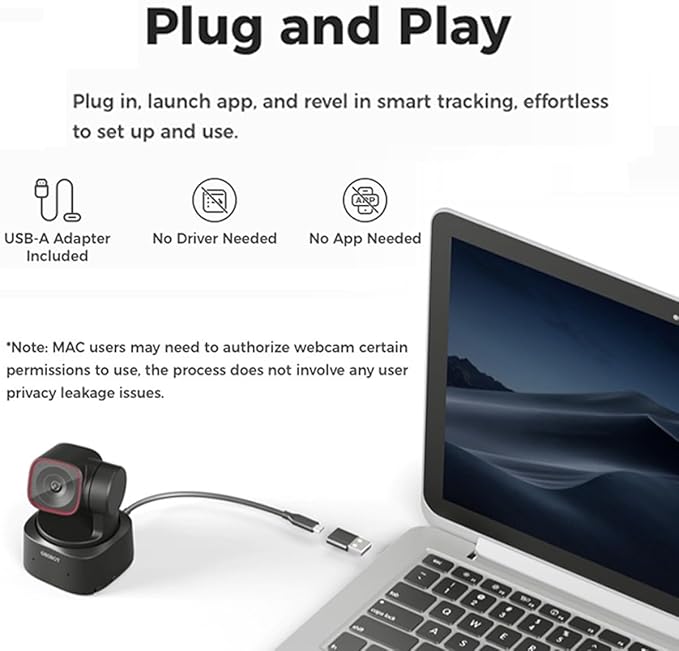 OBSBOT Tiny 2 Lite AI-Powered 4K UHD PTZ Webcam,1/2" CMOS 4X Digital Zoom AI Auto Tracking with Auto Zoom Gesture Control 2.0, LiveStream for Game/Meeting/Online Educate, W Mini Tripod