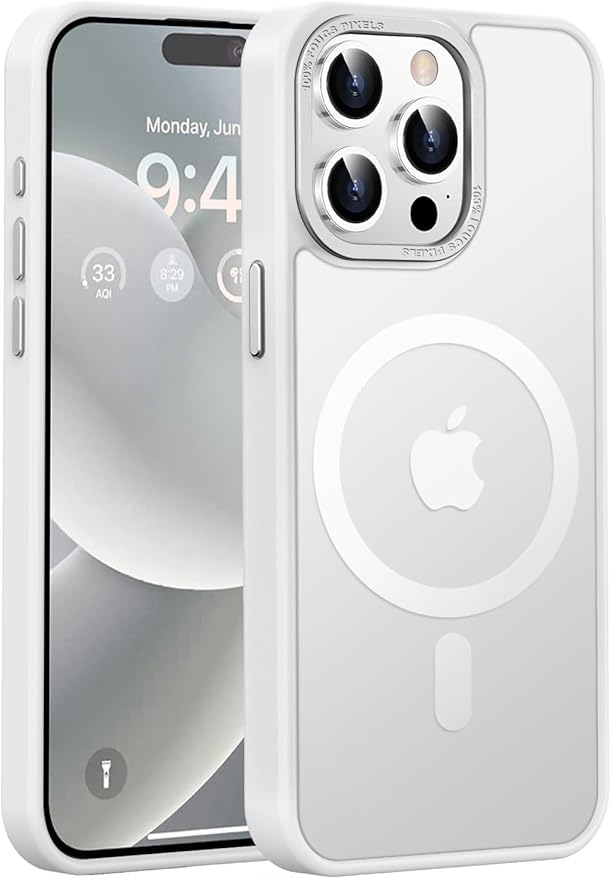 Newfuture Upgraded Magnetic for iPhone 15 Pro Max Case [Compatible with Magsafe] [Mil-Grade Protection], Pocket-Friendly, Slim Translucent Phone Case Cover for iPhone 15 Pro Max 6.7", Frosted White