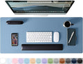 Leather Desk Pad Protector, Mouse Pad, Non-Slip Computer Mat for Desk, PU Leather Desk Mat for Home & Office, Waterproof Laptop Desk Blotter Pad for Keyboard and Mouse, Denim Blue (15.7''X31.5'')