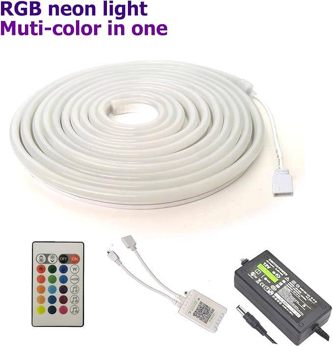 16.4ft LED Neon Rope Lights, 12V RGB Color Changing Strip Lights with APP & Remote Control, IP67 Waterproof Music Sync Light Strip for Bedroom, Gaming Room, Outdoor, Party Decor