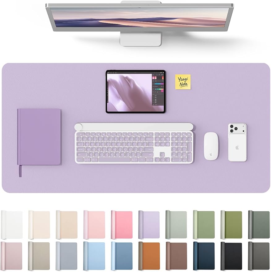 YSAGi Leather Desk Protector, Office Mat, Large Mouse Mat, Non-Slip PU Leather Blotter, Laptop Desk Pad, Waterproof Writing Pad for Office and Home (Light Purple, 31.5" x 15.8")