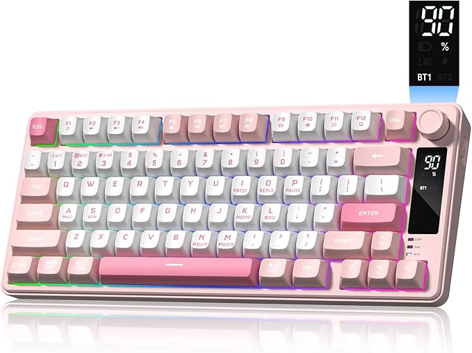 Womier DK75 75% Wireless Gaming Keyboard, RGB Backlit Creamy Keyboard with Multifunction Knob & Screen, Tri-Mode 2.4GHz/USB-C/BT5.0, Anti-Ghosting No-Conflict Silent Membrane Keyboard for MAC Windows
