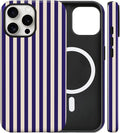 Magnetic for iPhone 14 Pro Max Case Cute Stripes Phone Case, Shockproof Slim TPU and Hard PC Protective Phone Cover Compatible with MagSafe Designed for Women Girls, Deep Purple