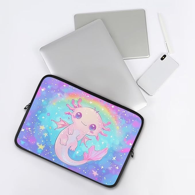 Cute Axolotl Laptop Sleeve for Teen Girls - 12 inch Rainbow Laptop Accessory with Versatile Uses - Ideal Gifts for Holidays - Galaxy Purple