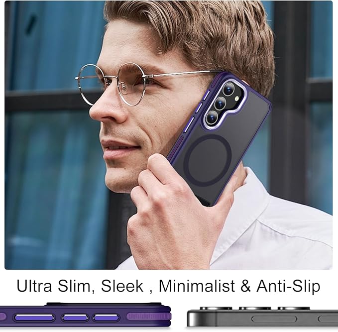 MALEWOLF Case for Galaxy S23 FE with 3 Modes Stand, Compatible with Magsafe, Color Hybrid Shockproof Cover Anti-Slip, Matte Translucent PhoneCase for Galaxy S23 FE (Dark Purple)