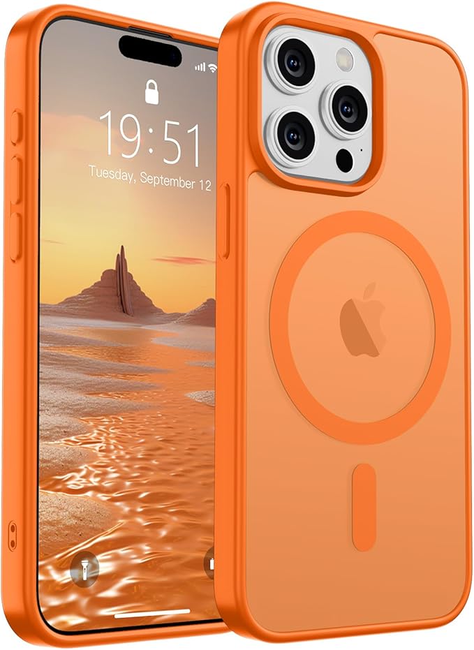 SUPFINE Magnetic for iPhone 15 Pro Max Case (Compatible with MagSafe) (Military Grade Drop Protection) Translucent Matte Shockproof Phone Cover,Starry Orange