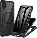 CENHUFO Privacy Magnetic for iPhone Xs Max Case, Full Body Phone Case Built-in 9H Tempered Glass Privacy Screen Protector [Compatible with Magsafe] Shockproof Protective Bumper Clear Cover - Black