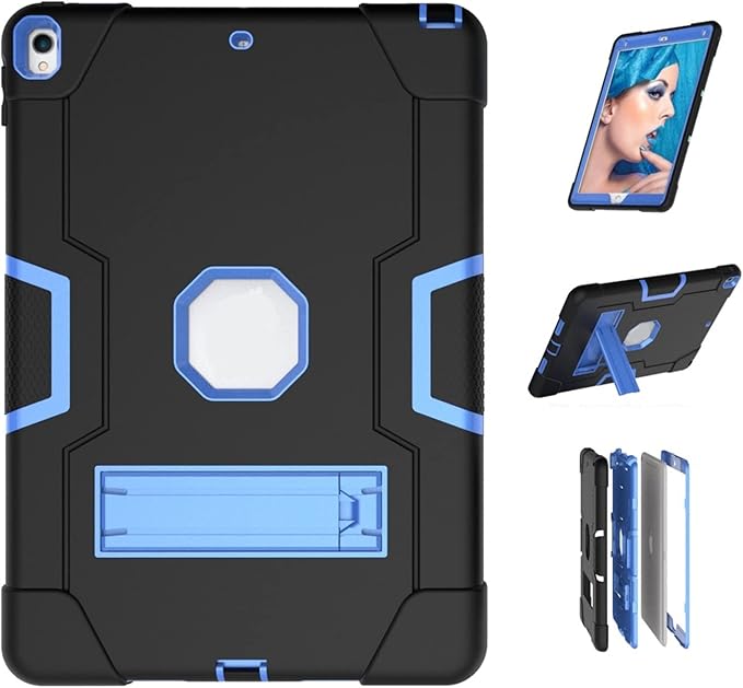 Case for iPad Air 3 10.5" 2019,for iPad Pro 10.5 inch 2017 Case,3 in 1 Hybrid [Soft&Hard] Heavy Duty Rugged Stand Shockproof Anti-Slip Anti-Scratch Full-Body Protective Case,Black/Blue