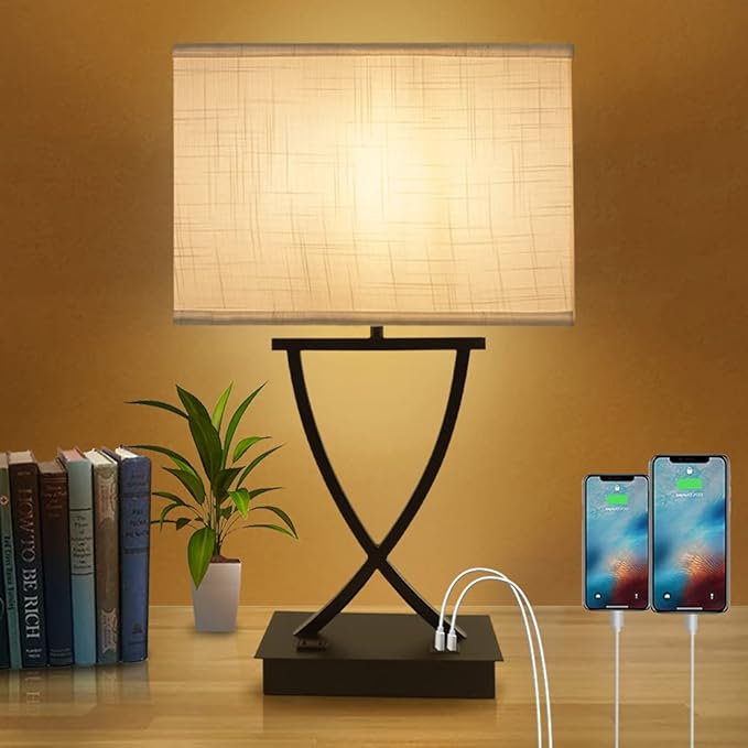 OYedis 3-Way Dimmable Touch Control Medium Table Lamp with Type C/USB Charging Port and 1 AC Outlet White Shade 21.38" Bedside Nightstand Lamp for Bedroom Living Room Office and Hotel Bulb Included