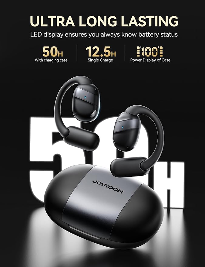 Open Ear Headphones Earbuds Wireless, 5.4 Bluetooth Ear Buds with Digital Display, Ultra-Comfort, Clear Calls, Powerful Sound, 50H Playtime, IPX4 Waterproof Sports Earphones for Running & Workouts