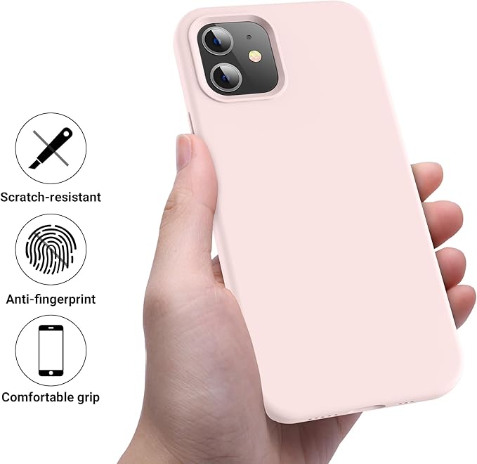 OTOFLY Compatible iPhone 12 & 12 Pro Case, 6.1 inch (2020), Silky Soft Touch Series Premium Soft Liquid Silicone Rubber Full-Body Protective Bumper (Chalk Pink)
