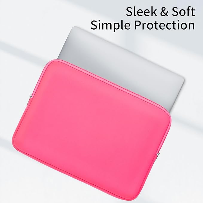 RAINYEAR Laptop Sleeve Case Compatible with 13.3 Inch Notebook Computer Tablet Chromebook 14" MacBook Pro/Max M1 M2 M3 M4 M5 Soft Cover Protective Case Carrying Bag (Bright Pink, Upgraded Version)
