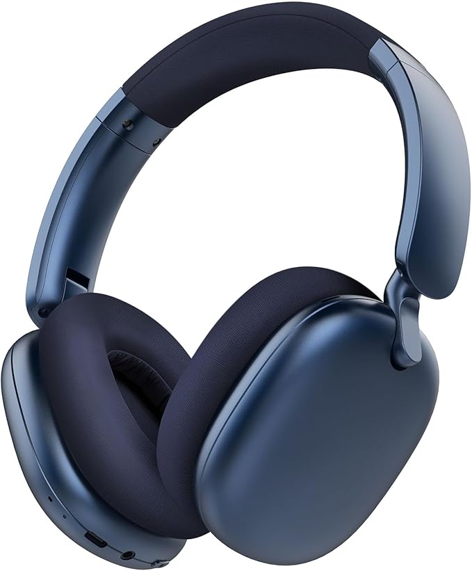 C6 Active Noise Cancelling Headphones, Wireless Over Ear Bluetooth Headphones, 60H Playtime, Lightweight Folding Deep Bass Comfort Fit Ear Cups Headset with Mic for iPad/Travel/PC/Home Blue