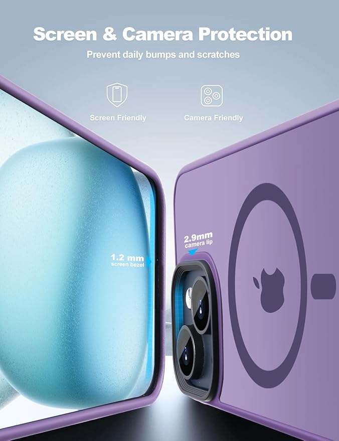 Tigowos Cellular Phone Case for iPhone 15 Plus & iPhone 14 Plus, Magnetic MIL-Grade Drop Tested, Matte Back Cover, Deep Purple