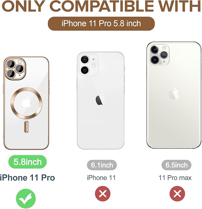 Hython Magnetic Clear for iPhone 11 Pro Case with Camera Lens Protector [Compatible with MagSafe] Luxury Plating Edge Slim Soft TPU Cover Protective Phone Case for iPhone 11 Pro 5.8", Desert Brown