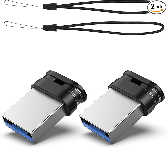 RAOYI 2 Pack 64GB USB 3.0 Flash Drive, Mini Fit USB Stick Ultra Slim Thumb Drive Jump Drive Zip Drive Pen Drive with Lanyard-Black