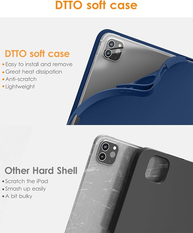 DTTO for iPad Pro 11 inch 4th/3rd/2nd/1st Generation 2022/2021/2020/2018 Case, Smart Slim Trifold Stand Soft TPU Back Cover with Built-in Pencil Holder, Also Fit iPad Air 5/4,Blue Book