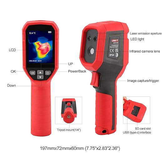 UNI-T UTi712S Infrared Thermal Camera 120x90 IR Resolution Thermal Imager 10800 Pixels,Handheld Thermal Imaging Camera, Supports 5 Languages IP54 Rechargeable 32GB MicroSD