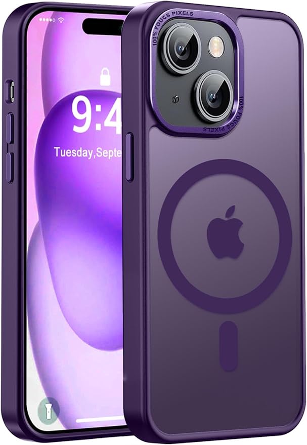 Newfuture Magnetic for iPhone 15 Case [Compatible with Magsafe] [Military Grade Drop Protection] Translucent Matte Anti-Fingerprint Shockproof Phone Case for iPhone 15 6.1 inch, Deep Purple