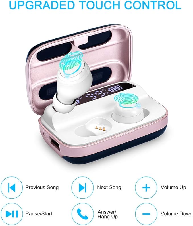 Motast Wireless Earbuds, Bluetooth 5.1 Earbuds 140H Playtime Bluetooth Headphones Stereo Noise Cancelling Wireless Earphones in Ear with Mic, USB-C Charging IP7 Waterproof Headset for Sport Rose Gold