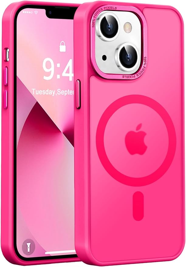 Newfuture Designed for iPhone 13 Case & iPhone 14 Case with Magnetic [13 FT Military Drop Protection] [Compatible with Magsafe] Slim Translucent Shockproof with Anti-Fingerprint Phone Case, Hot Pink