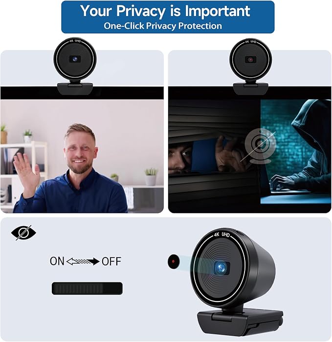 4K USB Webcam for PC with Speaker & Microphone, 85° Wide Angle Web Camera, Auto Focus, Dual Noise Cancelling Mics, Privacy Cover, Plug-and-Play for Desktop/Laptop