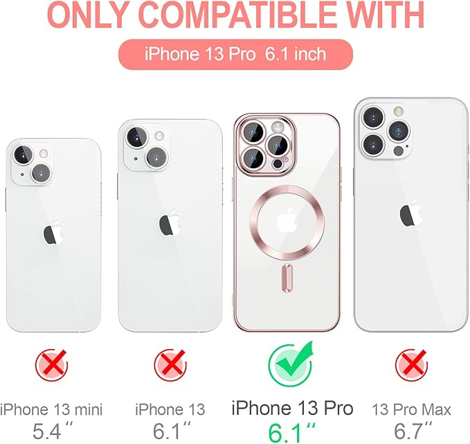 Hython Magnetic Clear for iPhone 13 Pro Case with Camera Lens Protector [Compatible with MagSafe] Luxury Plating Edge Slim Soft TPU Cover Protective Phone Case for iPhone 13 Pro 6.1", Pink