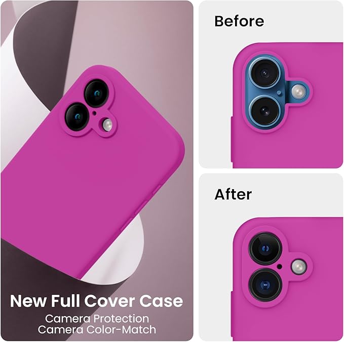 FireNova Designed for iPhone 16 Case, Silicone Upgraded [Camera Protection] Phone Case, Soft Anti-Scratch Microfiber Lining Inside, 6.1 inch, Dark Fuchsia