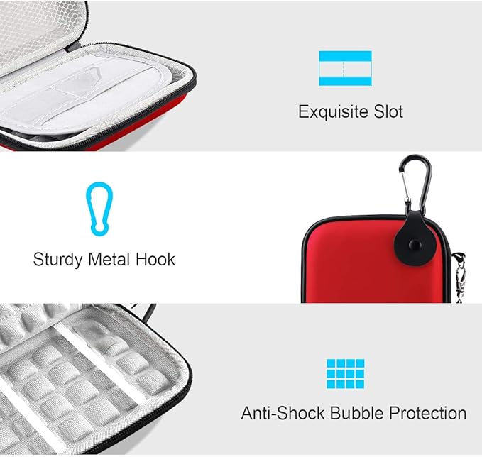 Lacdo Hard Drive Carrying Case for Western Digital WD Elements/WD My Passport/My Passport Ultra Portable External Hard Drive HDD 1TB 2TB 4TB 5TB 6TB USB 3.0 Protective Storage Travel Bag, Red