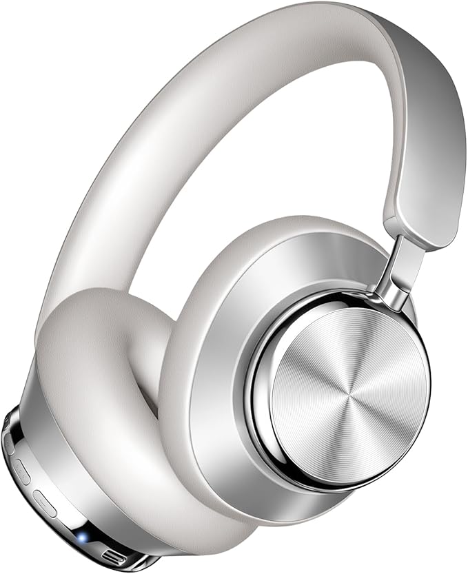 Wentronic Y03 Bluetooth Headphones Wireless Active Noise Cancelling Over Ear Headphones 48 Hours Playtime High Sound Quality 6 EQ Music Mode Headphones with Soft Ear Cushion - Silver