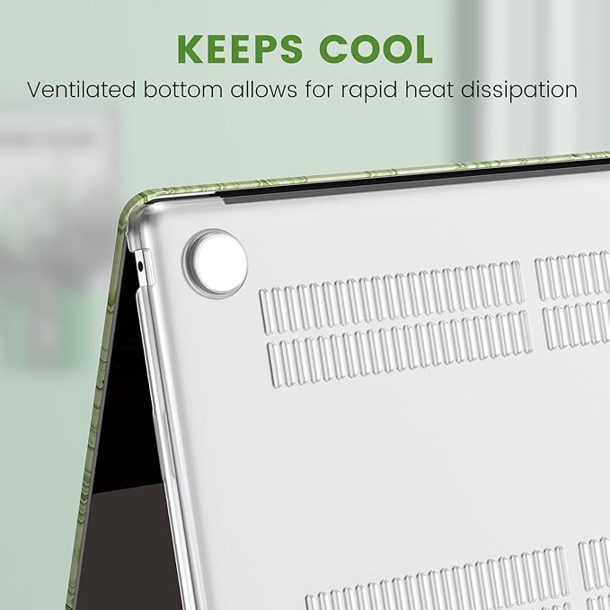 iCasso for MacBook Air 13 Inch Case M5 2026 2025-2022 A3449 M4 A3240 M3 A3113 M2 A2681, Retro Leather Hard Shell Case for MacBook Air 13.6 Inch+Keyboard Cover+Screen Protector, Green Embossed Floral