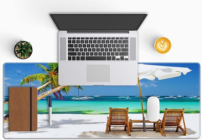 Desk Mat, Tropical Beach Extended Gaming Mouse Pad Large, 31.5"x11.8" Big Mouse Pad with Non-Slip Base and Stitched Edge, Long Computer Keyboard Mouse Mat for Home Office Work