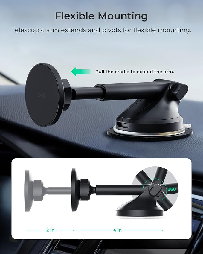 iOttie iTap 3 Magnetic Dash & Windshield Car Mount, Phone Holder with Suction Cup, Includes Magnetic Ring Adapter, Compatible with iPhone 12-17, Samsung Galaxy, Google Pixel, and MagSafe Phones