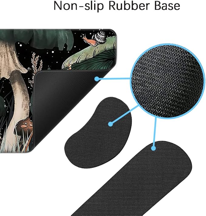 MIBITRI Keyboard Mouse Pad Set, Extended Gaming Mouse Pad+Ergonomics Keyboard Wrist Rest Support, Memory Foam, Easy Typing Pain Relief, 4Pcs XXL Ultra Thick Desk Mat, Snails and Mushroom