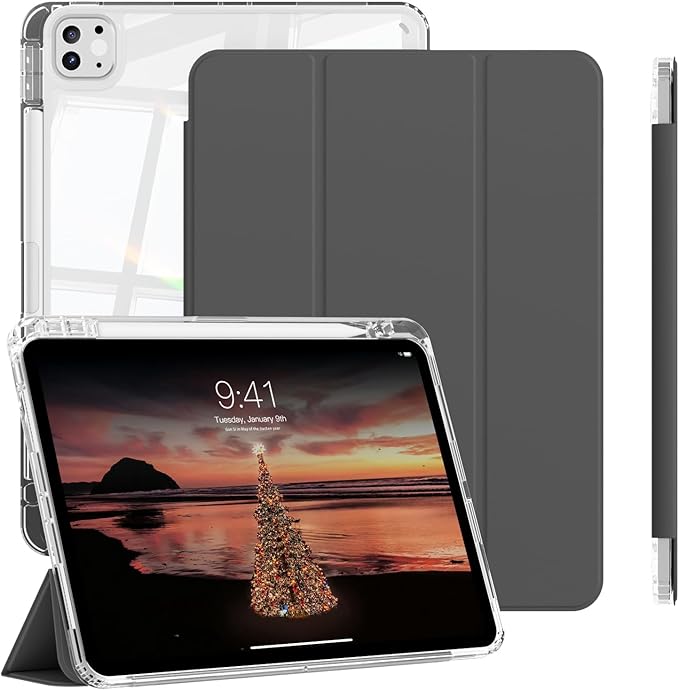 Case for iPad Pro 11 Inch 4th 2022, Pro 3rd/ 2nd Generation 2021/2020 with Pencil Holder, Shockproof Slim Cover with Clear Hard PC Back Shell for iPad Pro 2022/2021/2020, Auto Sleep/Wake,Black