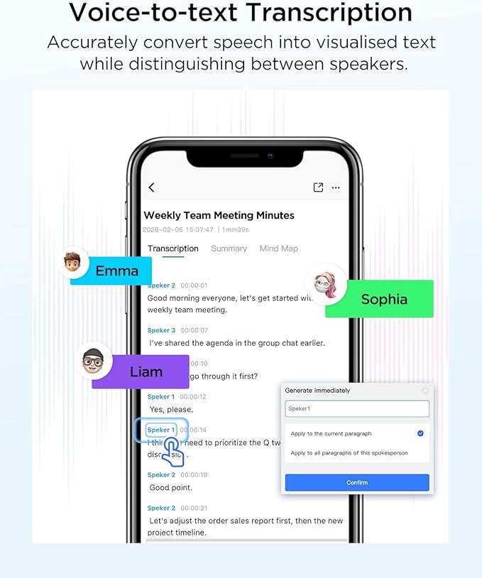 BOYA Notra AI Voice Recorder,3-Mode Capture -Ambient/Phone Call/Bluetooth, AI Transcription&Smart Summary, Support 140+ Languages, 64GB Storage, Magnetic Note Taker for Meetings,Lectures,Interviews