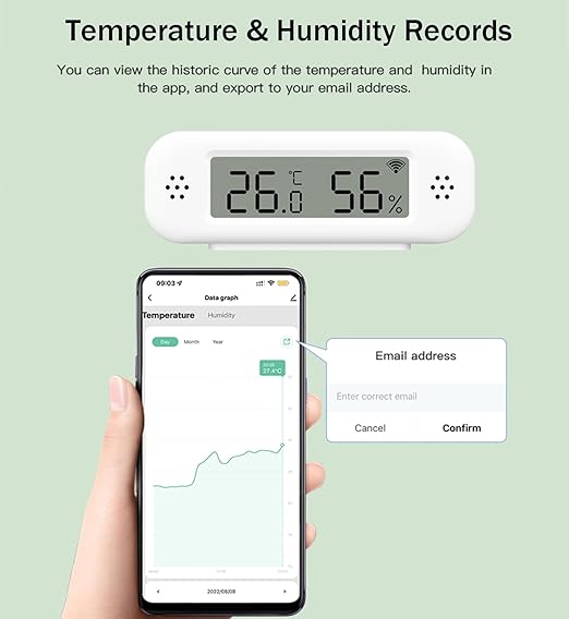 WiFi Thermometer Hygrometer: Smart Temperature and Humidity Sensor, Real-time Monitor, App Notification, Digital Indoor Temperature Sensor, Compatible with Alexa/Google Home(1Pack)