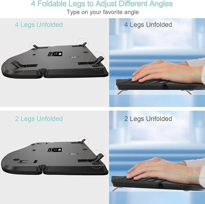 Arteck Ergonomic Keyboard with Cushioned Wrist Palm Rest, Multi-Device Wireless Bluetooth with USB-A USB-C Receiver Comfortable Ergonomic Split Keyboard, for Windows Computer Laptop PC Tablet