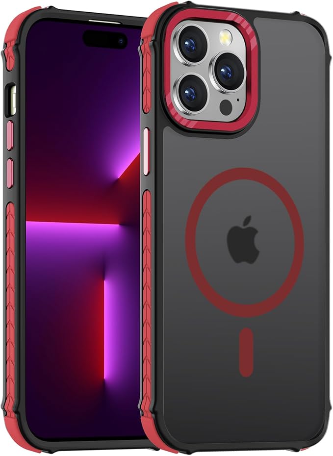 DEERLAMN Strong Magnetic Case for iPhone 13 Pro Max 6.7-Inch,[Compatible with Magsafe][Military Grade Drop Protection] Translucent Matte Shockproof Protective Phone Cover-Frosted Red