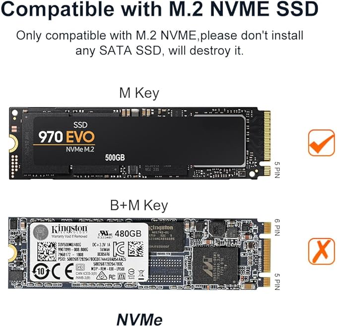 MAIWO M.2 NVMe SSD Enclosure, USB 3.1 Gen 2 USB-C (10 Gbps) External Aluminum NVMe Reader for 2230/2242/2260/2280 M-Key SSD up to 8TB, UASP Supported, Tool Free